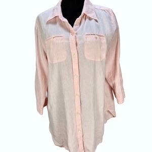 Women's‎ Ralph Lauren Large Pink 100% Linen Button Down Shirt Coastal Grandma